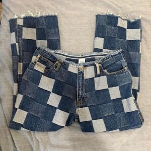 Y2K Denim Blue Patchwork Capri Jeans Raw‎ Hem Size 11/12
